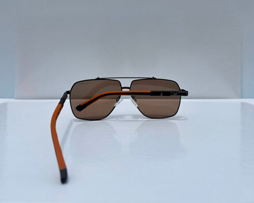 ANTARA AETHER LUXE sunglasses with black polarized lenses and slim metal frames, front view.