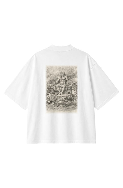 ANTARA Kronos Heavyweight Tee in white, back, Kronos engraving print