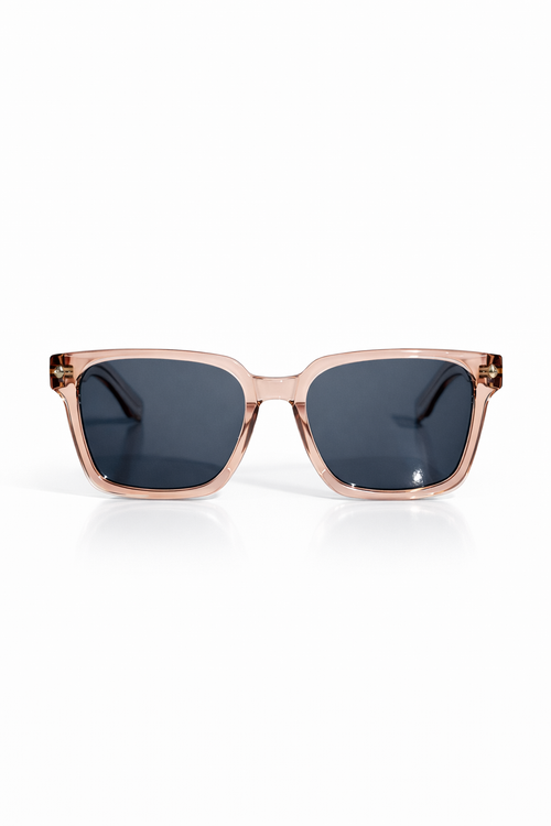 ANTARA Aether Helios sunglasses in transparent beige, ultra-lightweight flexible frame with UV-protective lenses, front view.