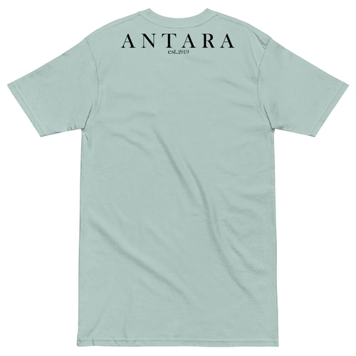 ANTARA Odyssey Tee in Agave on model, back, ANTARA est.2019 logo